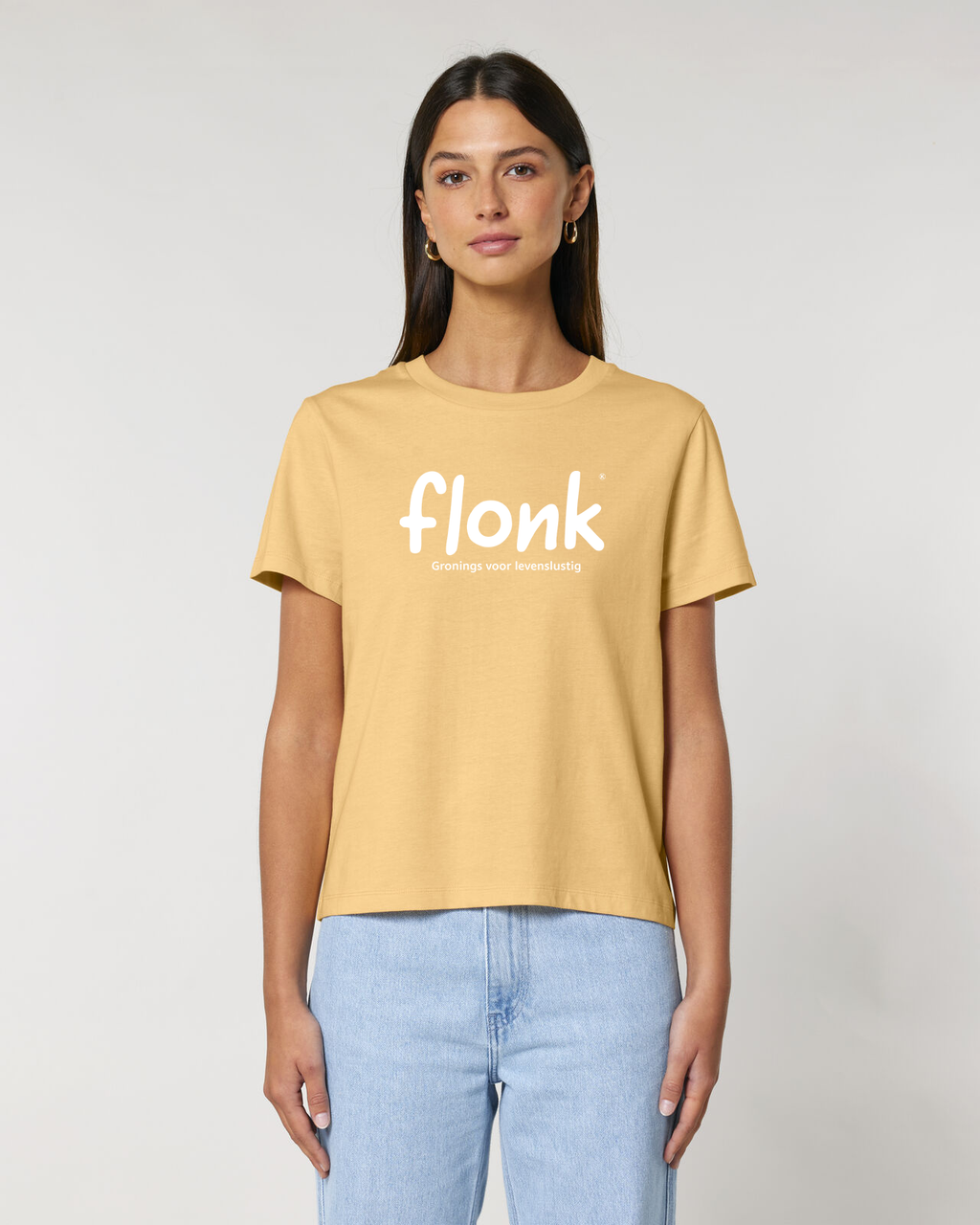 Dames Tshirt Groningse tekst  "flonk”