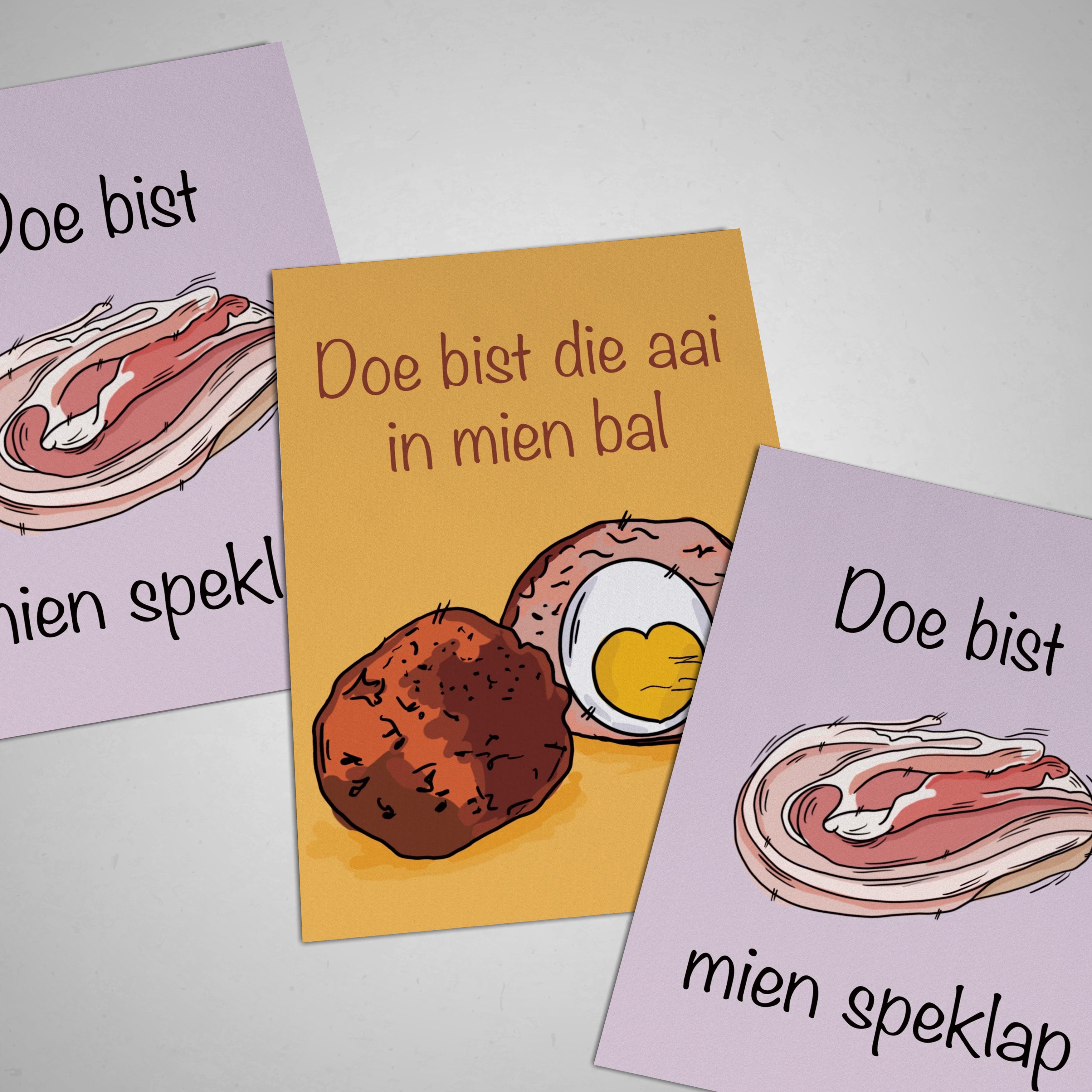 Bundel van 7 wenskaarten met Gronigse tekst